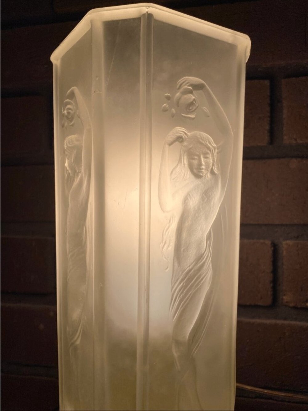 Vintage Tiffin #16265 Art Deco Nude Lady Dancing Glass Torchiere Lamp with Embos - Picture 5 of 8